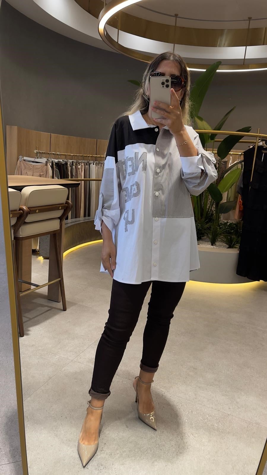 Urban Royale Çizgili Oversize Gömlek Koton Kahverengi