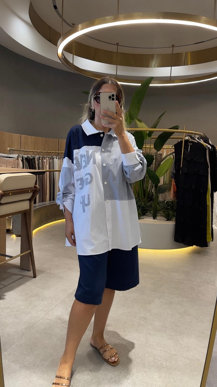 Urban Royale Çizgili Oversize Gömlek Lacivert
