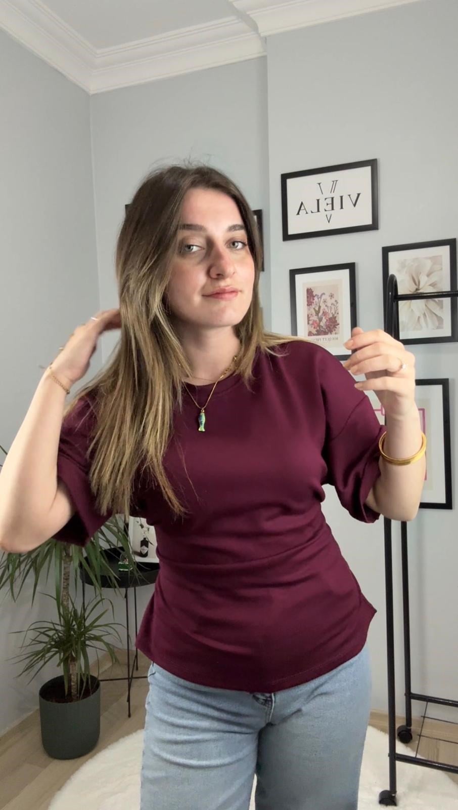 Bel Ayarlamalı Bordo Bluz
