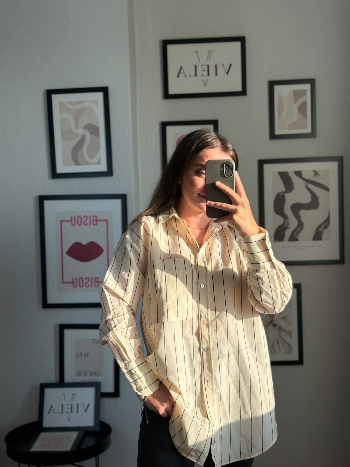 Siyah Çizgili Oversize Gömlek