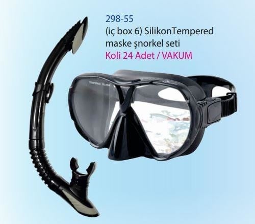 KZL-298-55 MASKE SNORKEL SIYAH SILIKON TEMPERED 24