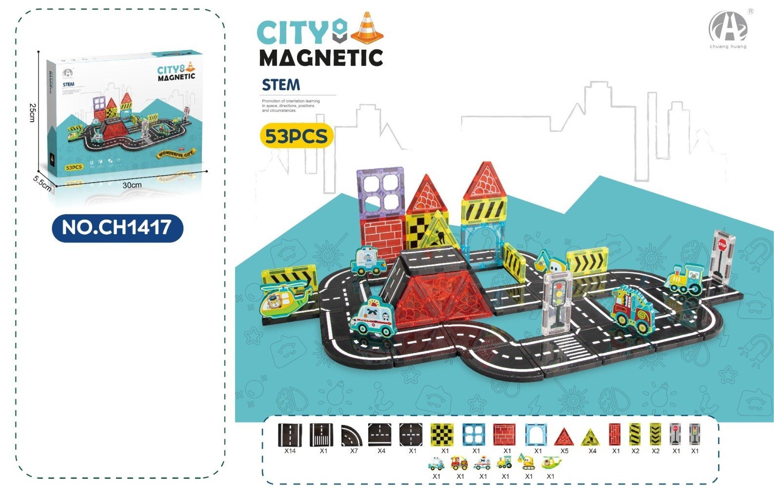 KZL-CH1417KZL-CH1417 MAGNETIC SEHIR BLOKLAR 7.5 CM 53 PARCA 12
