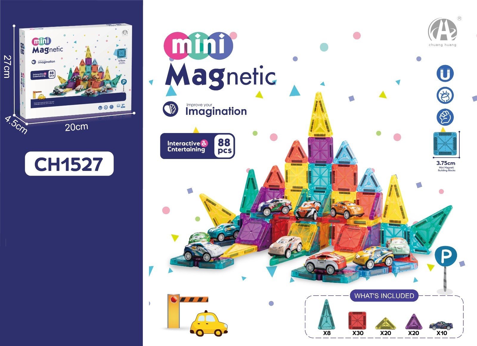 KZL-CH1527KZL-CH1527 MAGNETIC BLOCK ARABALI 3.75CM 88 PCS 18