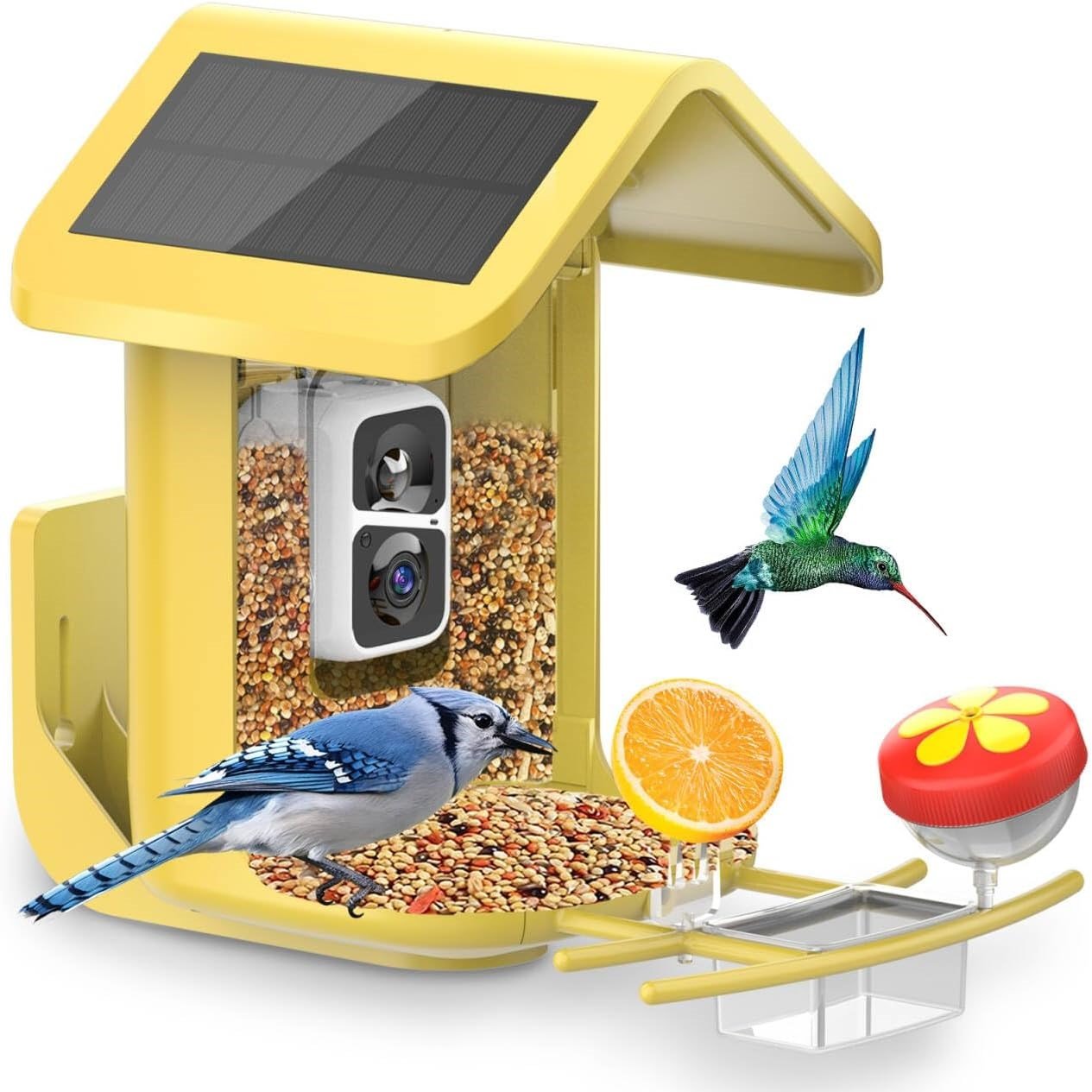 Onlyfly Güneş Enerjili Kameralı Kuş Yemliği: 2K Canlı Yayın Kamerası - Sarı