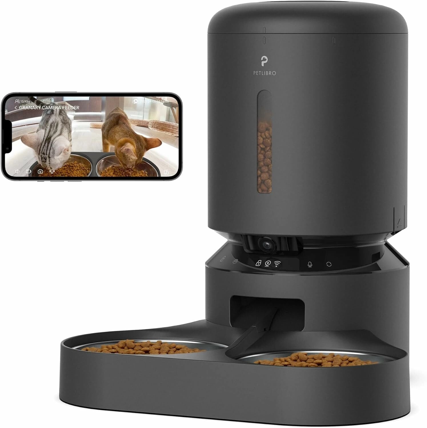 PETLIBRO 2 Kedi için Kameralı Oto Besleyici, 1080P HD Gece Görüşlü - Siyah