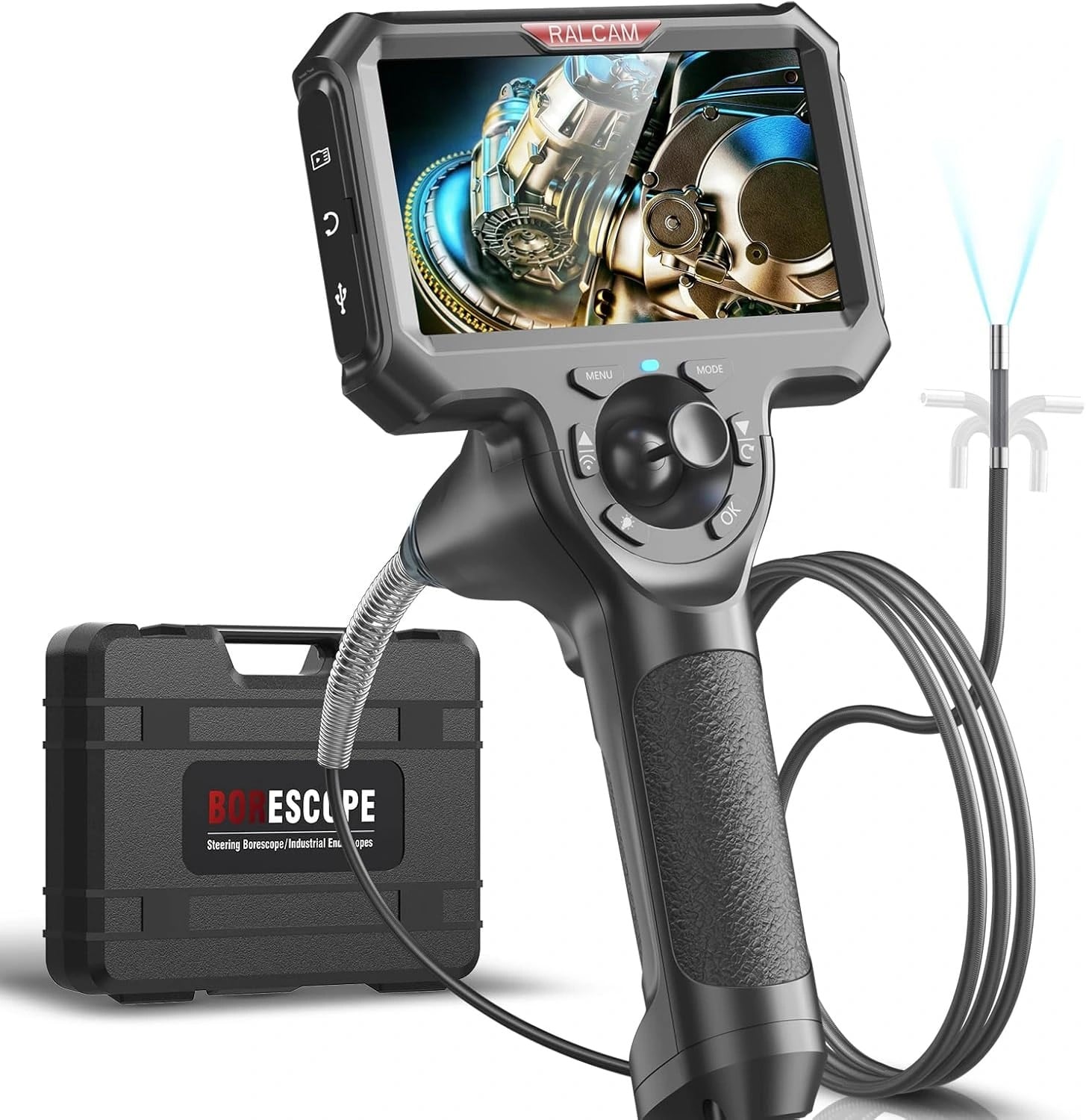 Ralcam 360° Hareketli Boroskop Kamera 4 Yönlü Kumanda, 5 Inc Ekran - 6mm, 1m Kablo