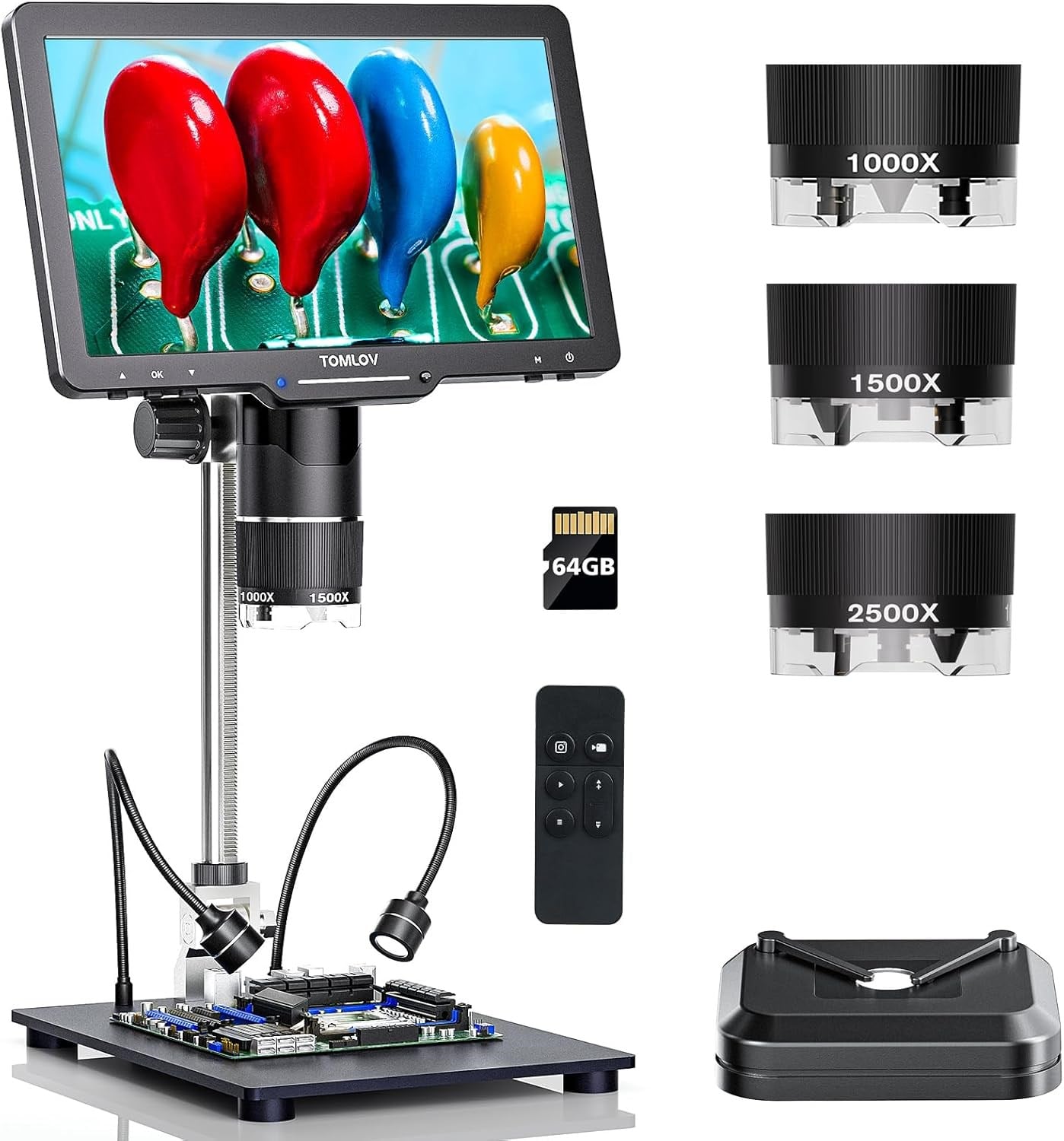 TOMLOV TriL110 3 Lensli 2K HDMI Dijital Mikroskop, IPS Ekranlı 10.1 Inc