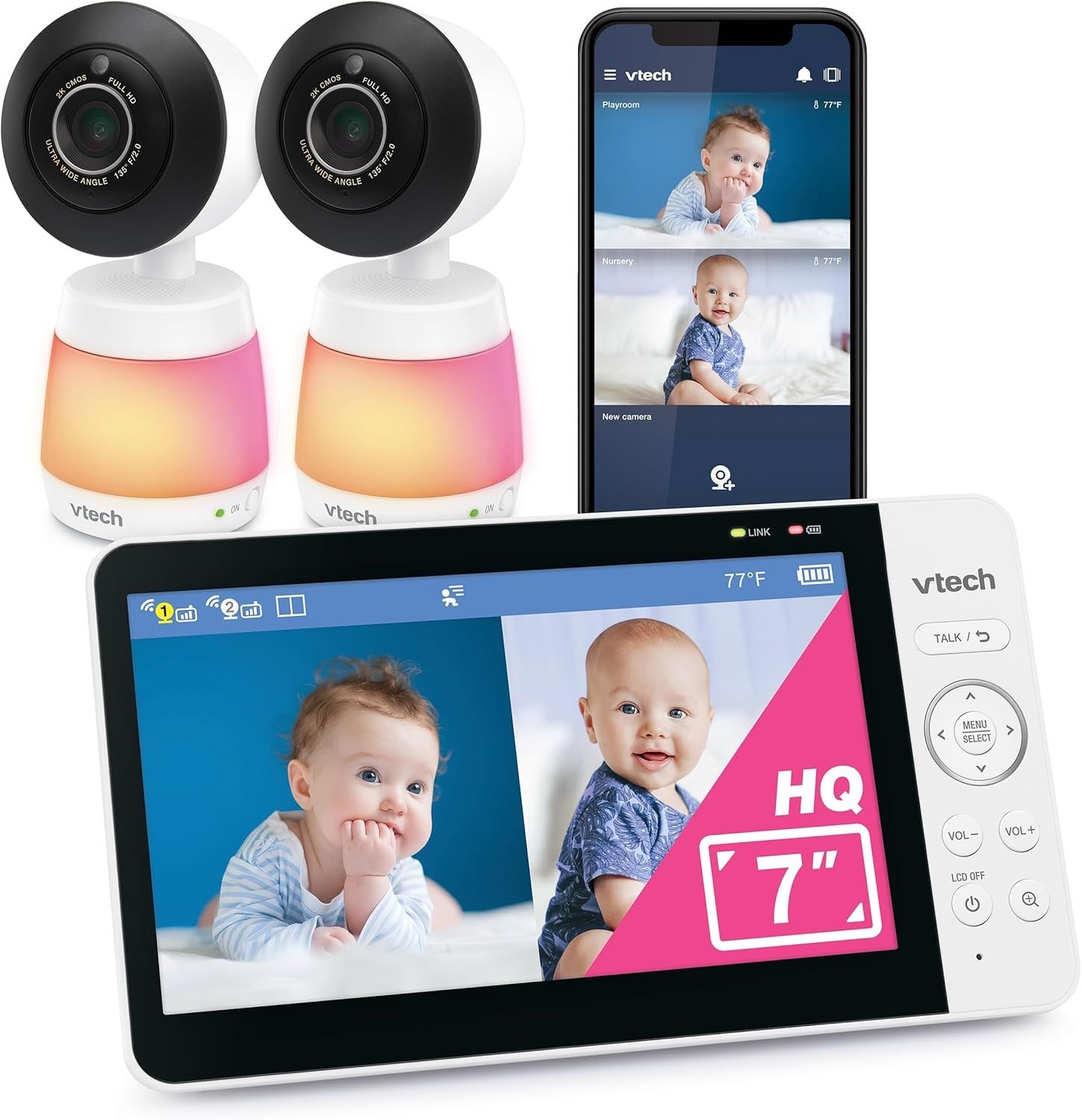 VTech Akıllı WiFi Bebek Monitörü, 2K CMOS Sensörlü 5.5 Inc - 2 Kamera