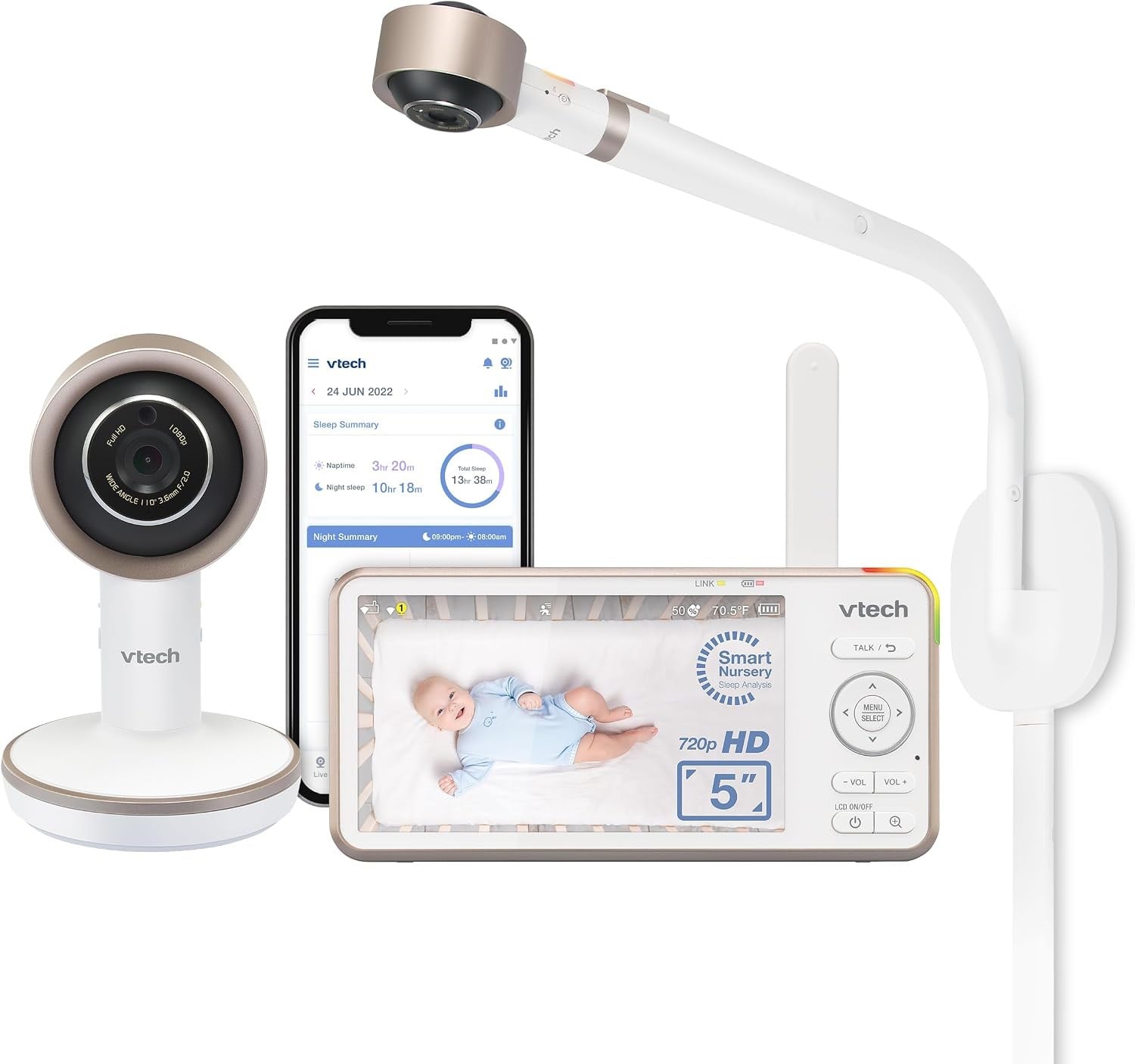 VTech V-Care 1080p FHD Beşik Üstü WiFi Akıllı Bebek Monitörü