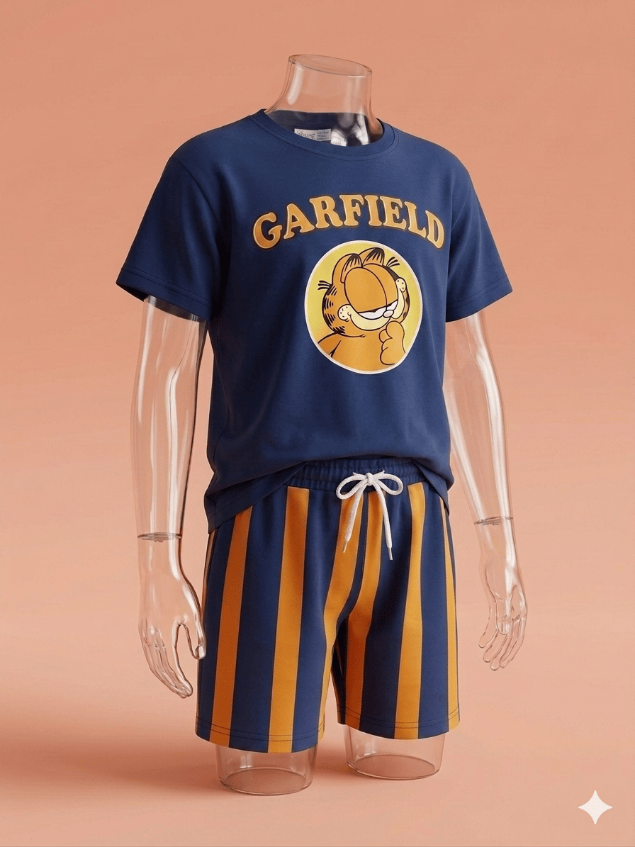 Garfield Lacivert Turuncu Tshirt-Şort Takım
