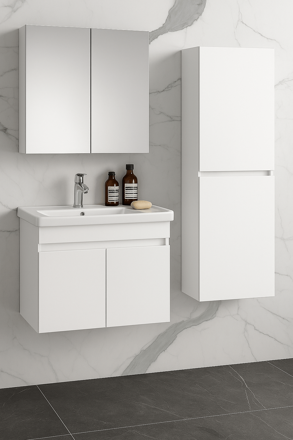 Vienna 80 cm Aynalı ve Lavabolu Banyo Dolabı Set