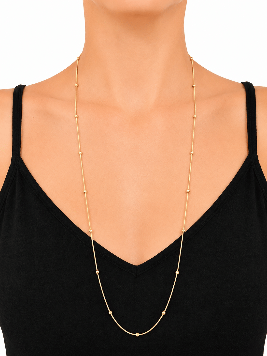Top Detaylı Uzun Gold Kolye