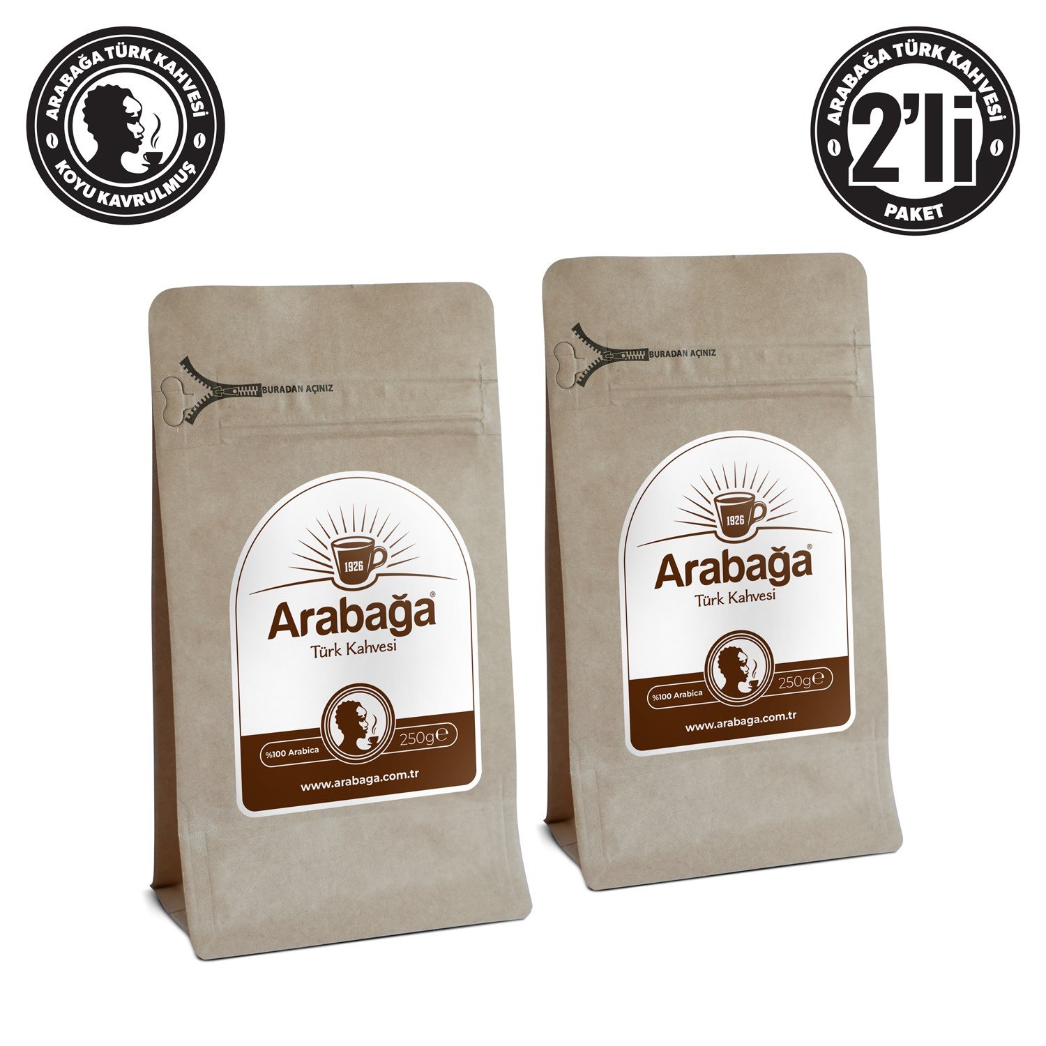 Arabağa Koyu Kavrulmuş Türk Kahvesi 250g Öğütülmüş 2'li