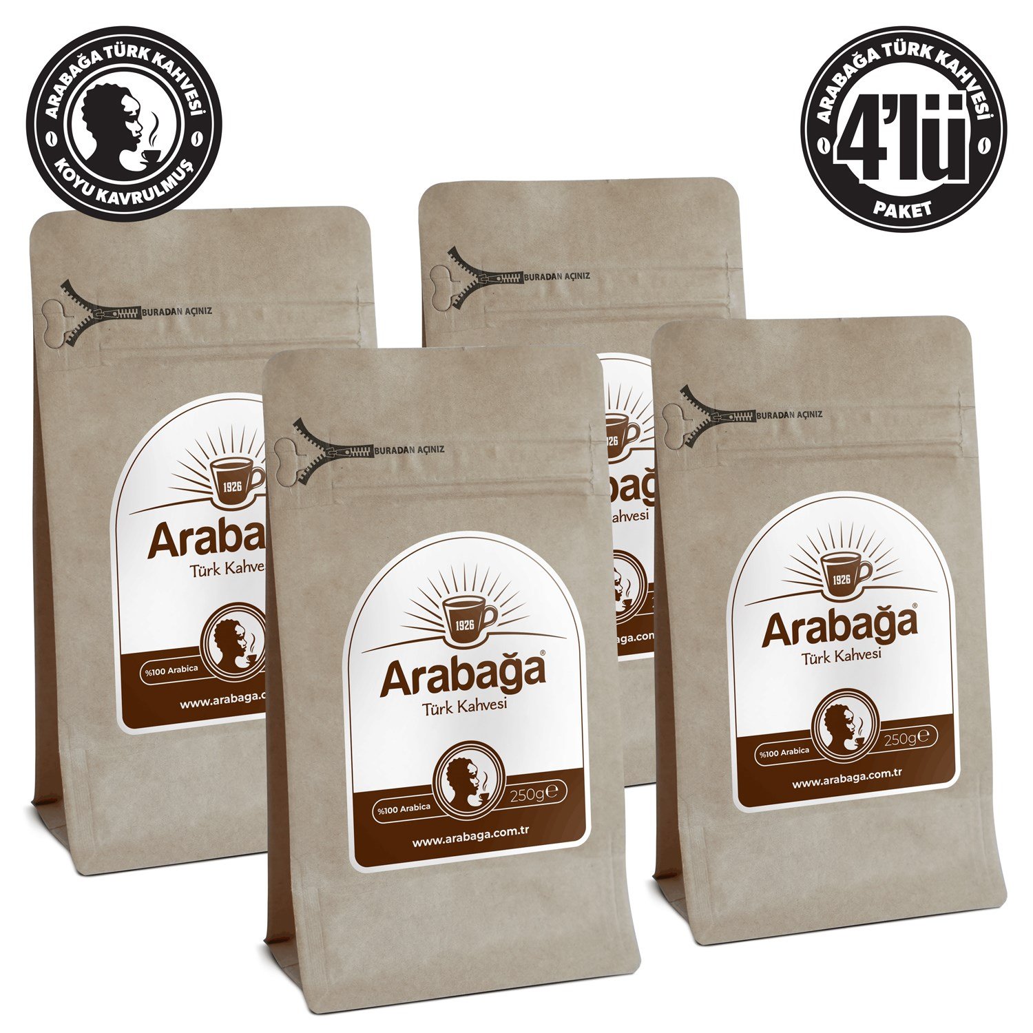 Arabağa Koyu Kavrulmuş Türk Kahvesi 250g Öğütülmüş 4'lü
