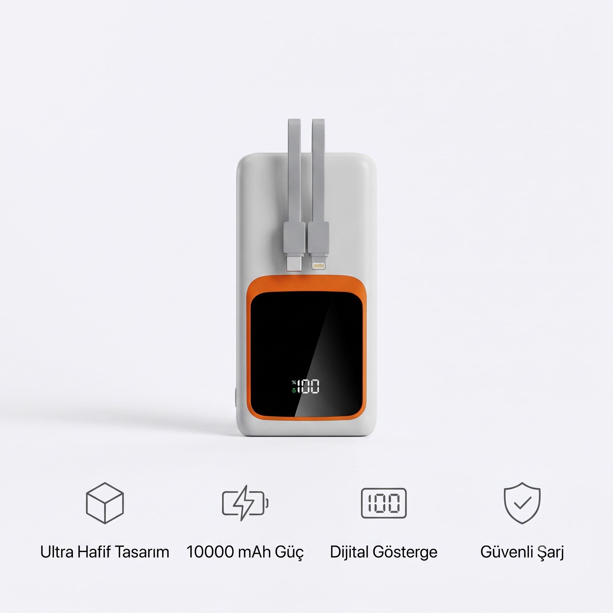 10000 mAh Akıllı Powerbank - Ultra Hafif, Dijital LED Göstergeli