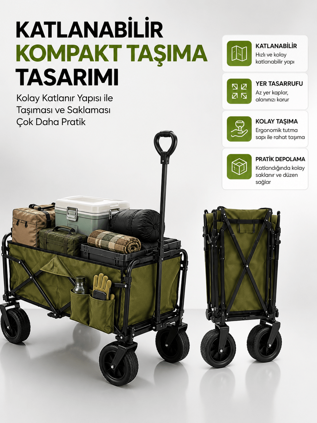 130 KG Taşıma Kapasiteli Katlanabilir Wagon Taşıma Arabası
