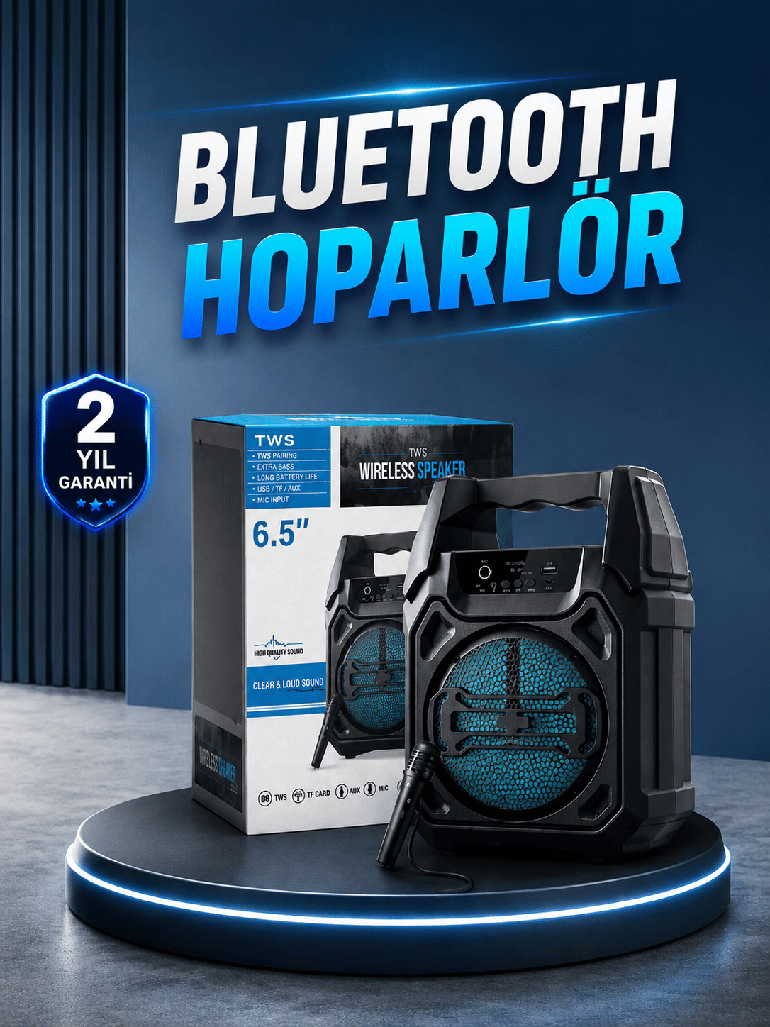 15W Güçlü Ses Çıkışlı Bluetooth Hoparlör FM Radyo ve Mikrofon Destekli