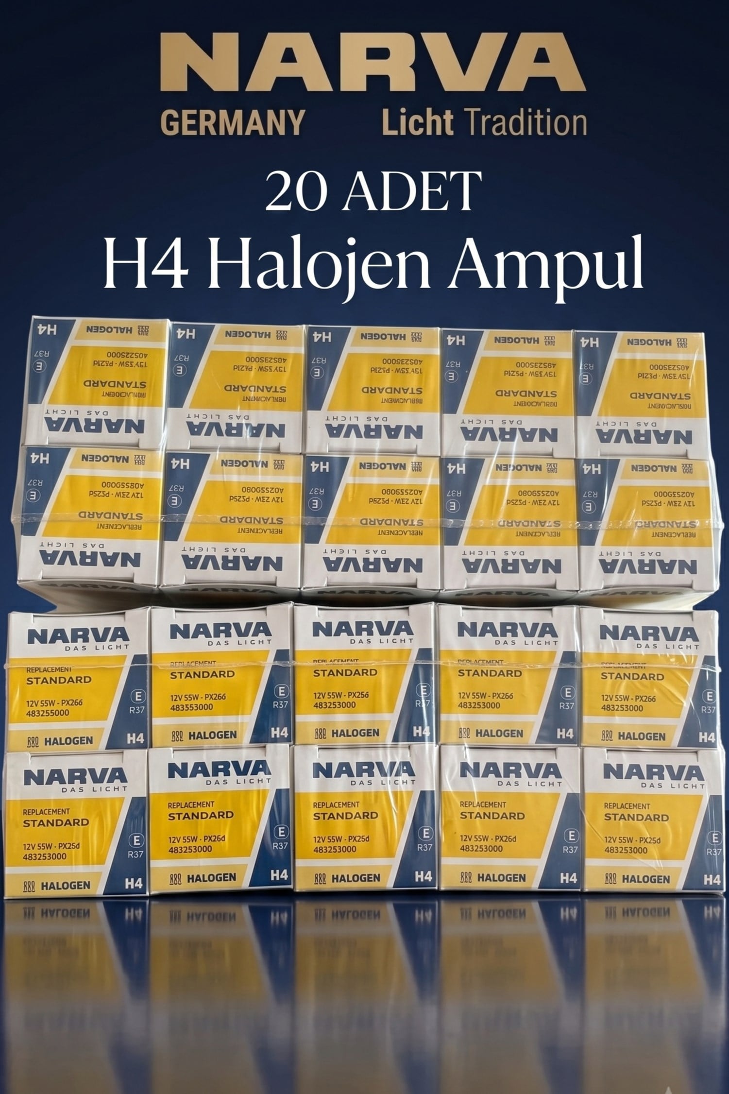 20 ADET NARVA 12V H4 43T 60W 55W FAR AMPULU