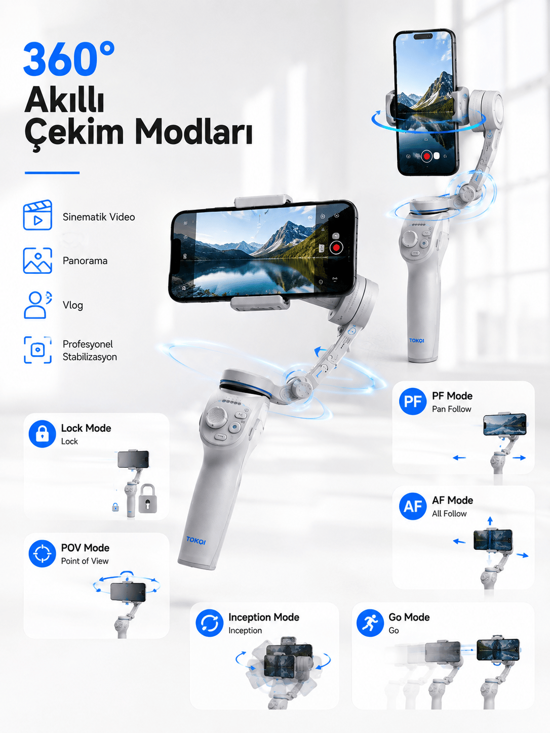 3 Eksen Telefon Sabitleyici Canlı Yayın Vlog Mobil Video Çekimi İçin Profesyonel Gimbal