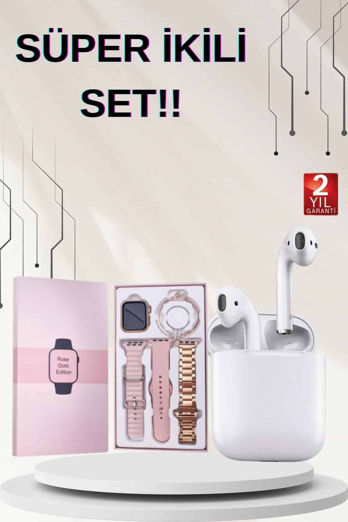 3 Kordonlu Dokunmatik Ekran Akıllı Saat ve 2.Nesil Kablosuz Bluetooth Kulaklık ANC/ENC