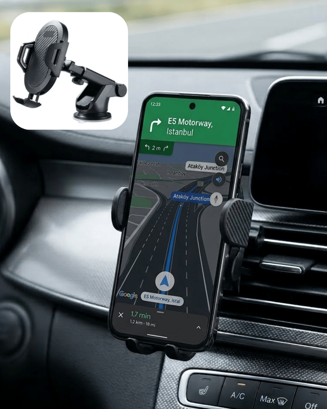 360° Döner Araç Telefon Tutucu Otomatik Kilit Mekanizmalı Stand
