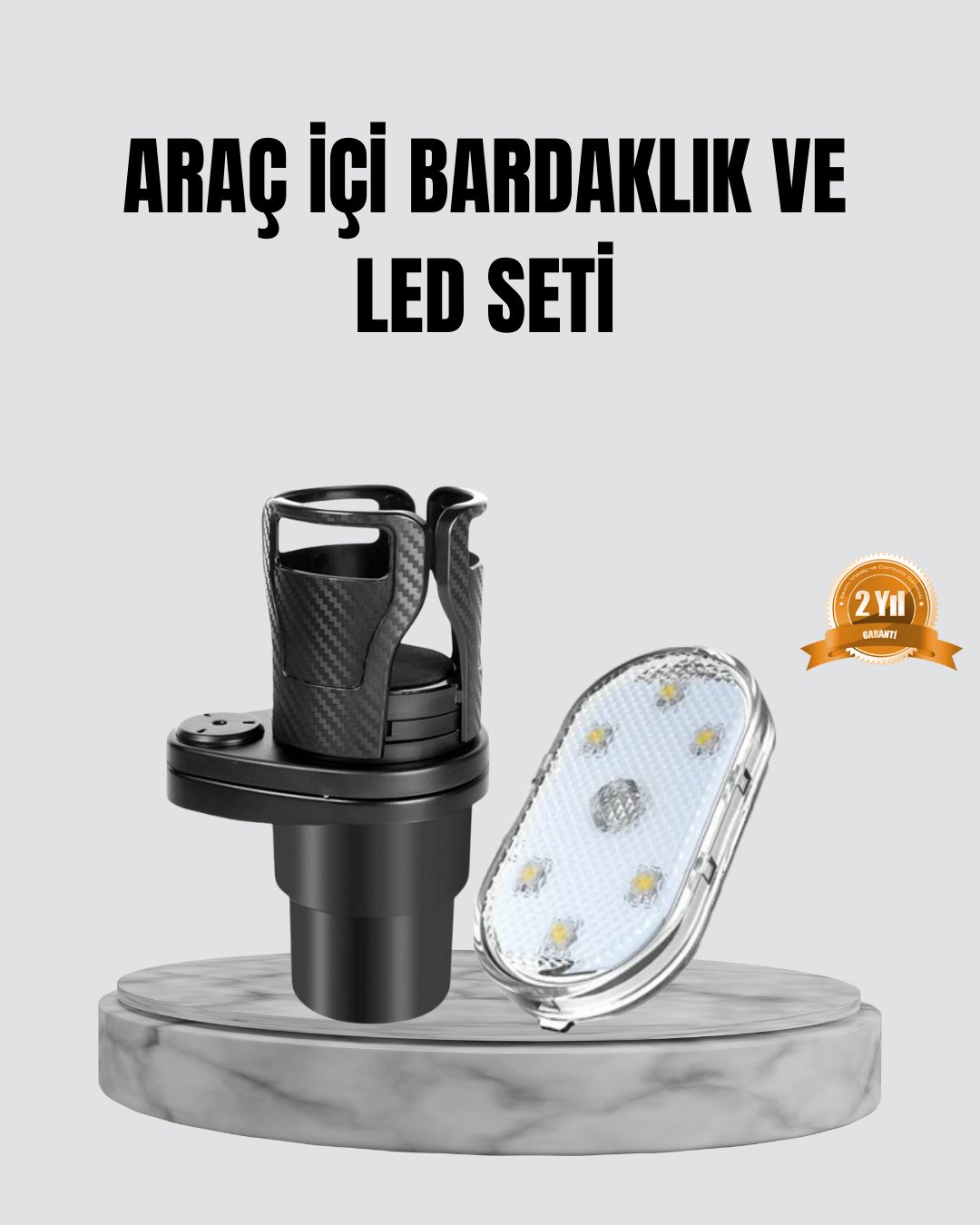 360° Döner Çiftli Bardak Tutucu ve Kablosuz Ambiyans LED Işık Araç Seti