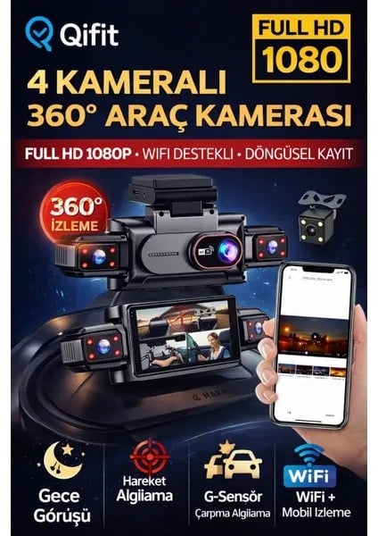 360° WiFi Quad Araç Kamerası