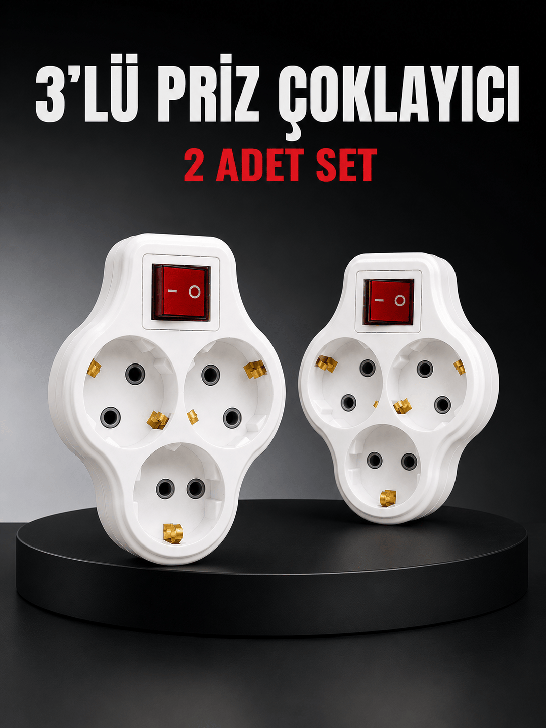 3’lü Priz Çoklayıcı 2 Adet Set Anahtarlı Kablosuz Duvar Tipi Priz Çoğaltıcı