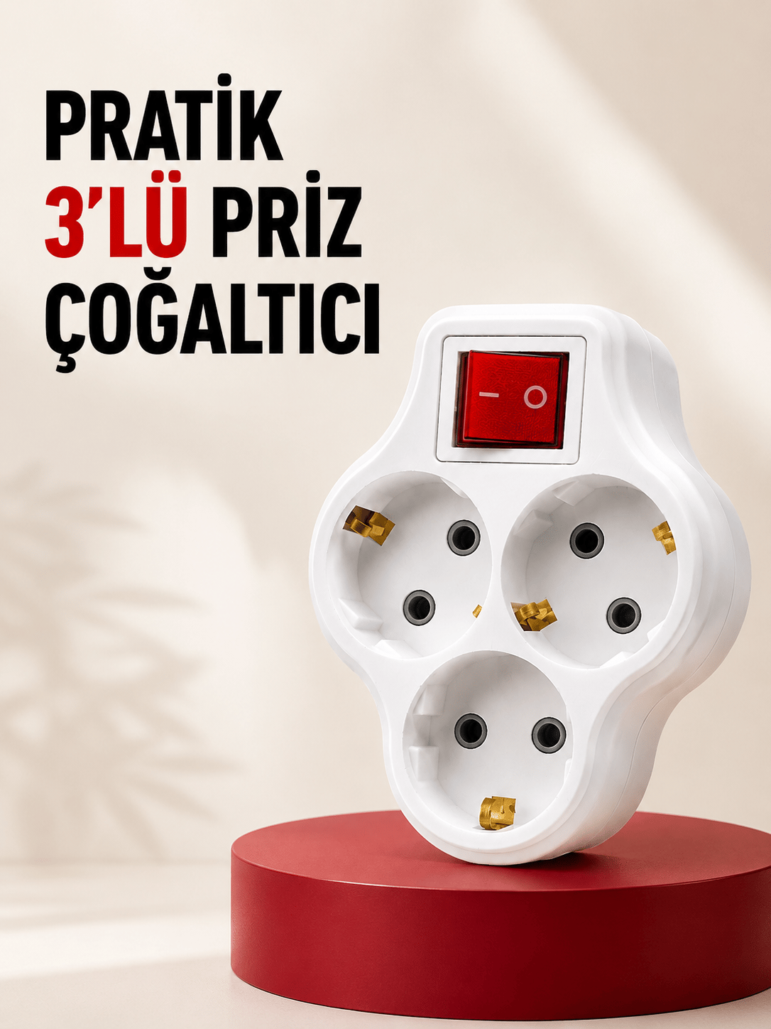 3’lü Topraklı Priz Çoklayıcı Açma Kapama Anahtarlı Direkt Prize Takılan Adaptör
