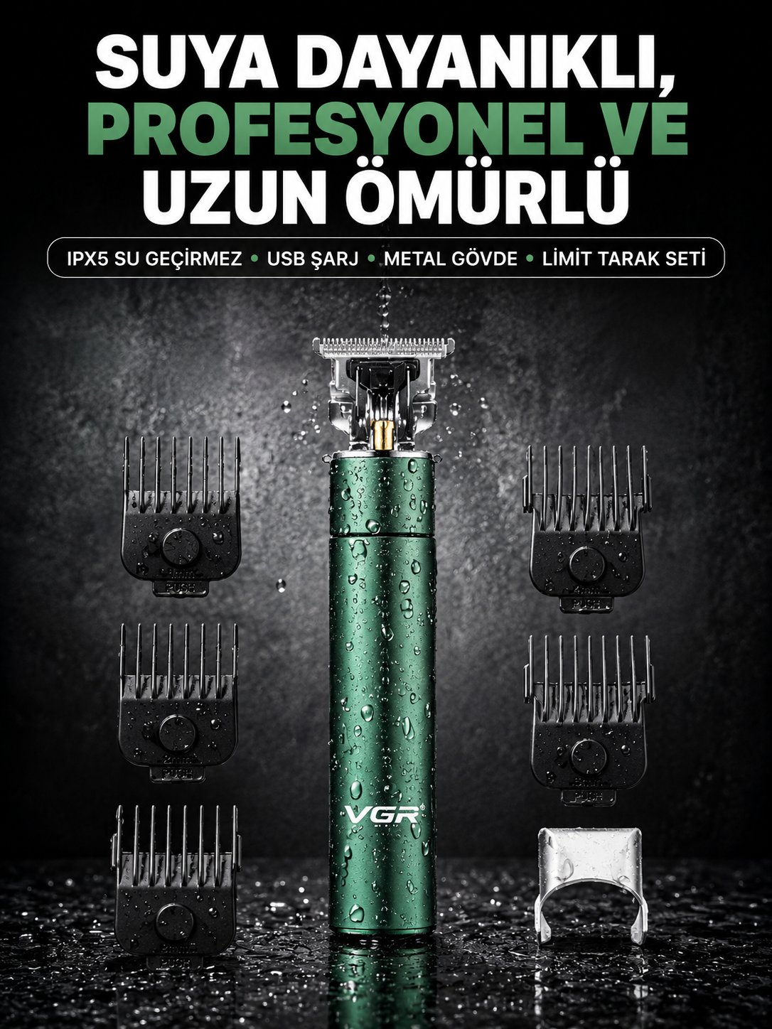 4 Limit Taraklı IPX5 Su Geçirmez Saç Kesme Makinesi