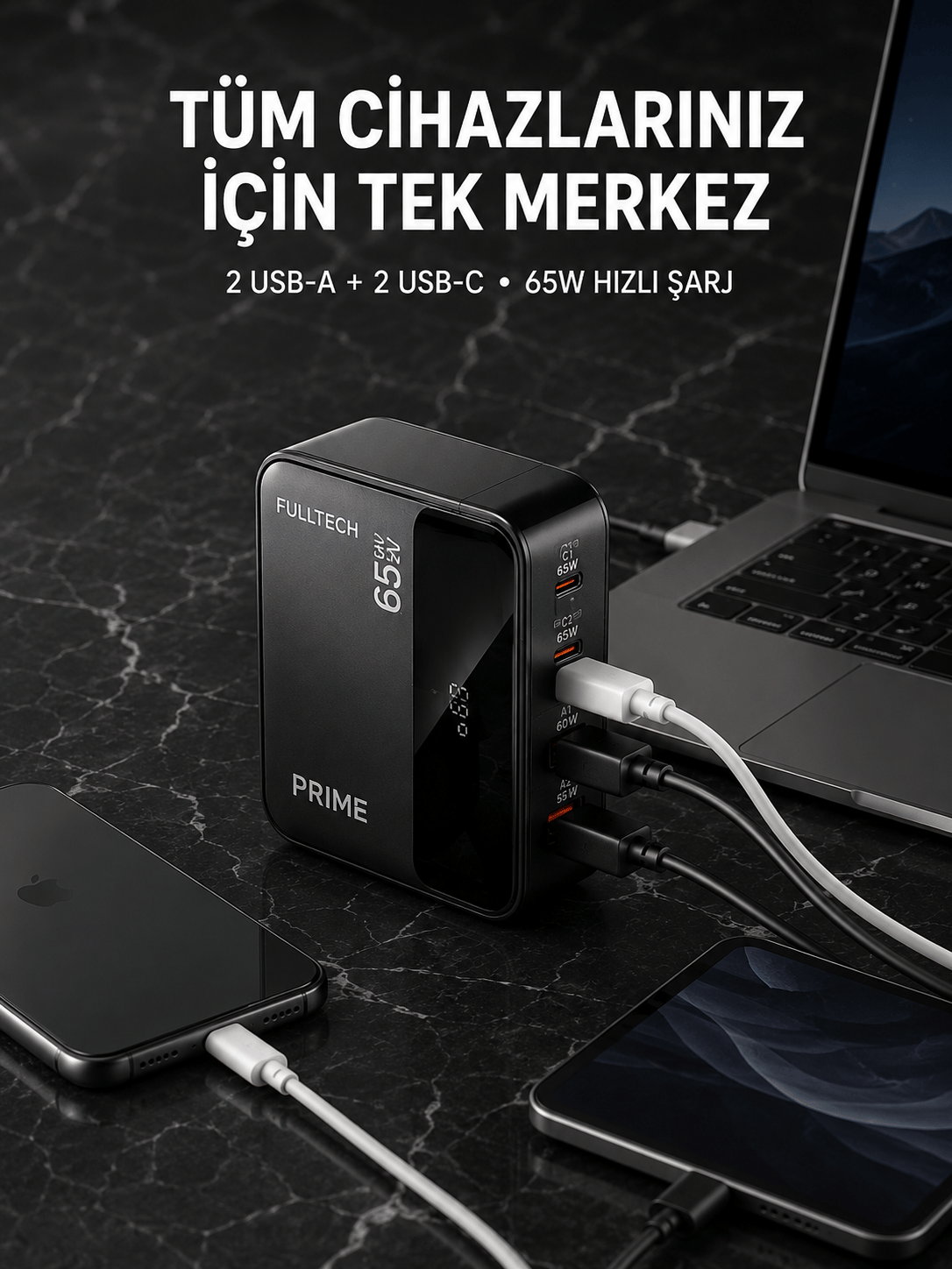 4 Portlu GaN Masaüstü Hızlı Şarj İstasyonu