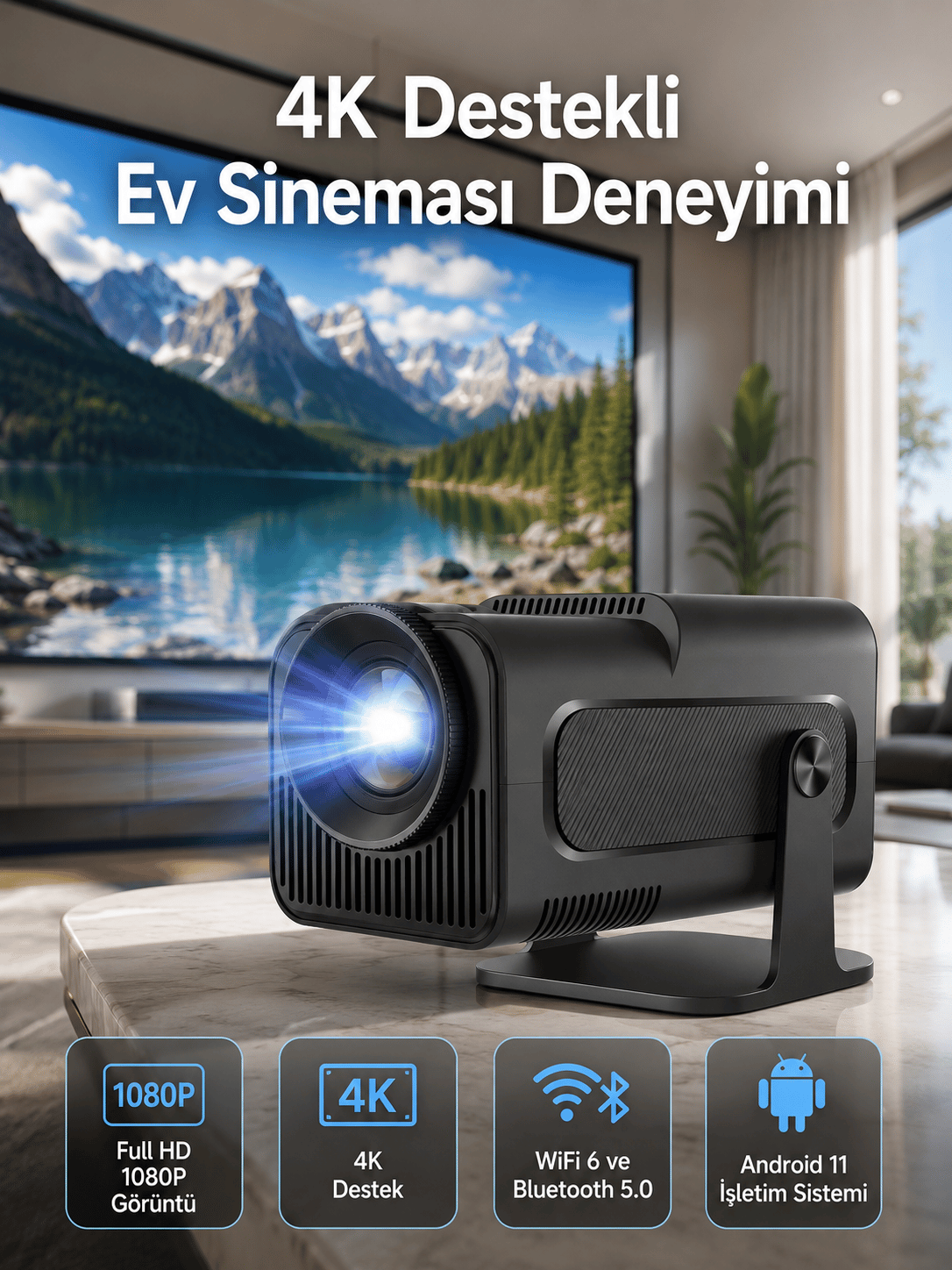 4K Android Smart Wi-fi Çift Kollu Projeksiyon Game Box Kumandalı Taşınabilir Yeni Nesil