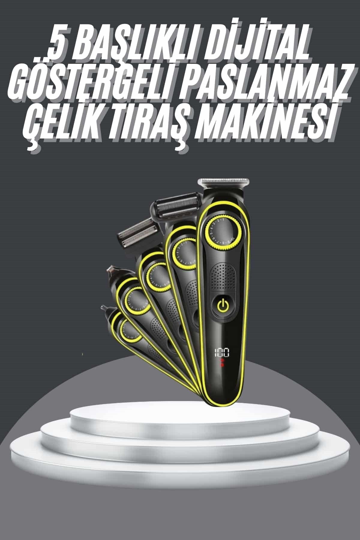 5 Başlıklı Şarjlı Tıraş Makinesi Led Ekran Saç Sakal Ense Tıraşına Uygun Bakım Seti