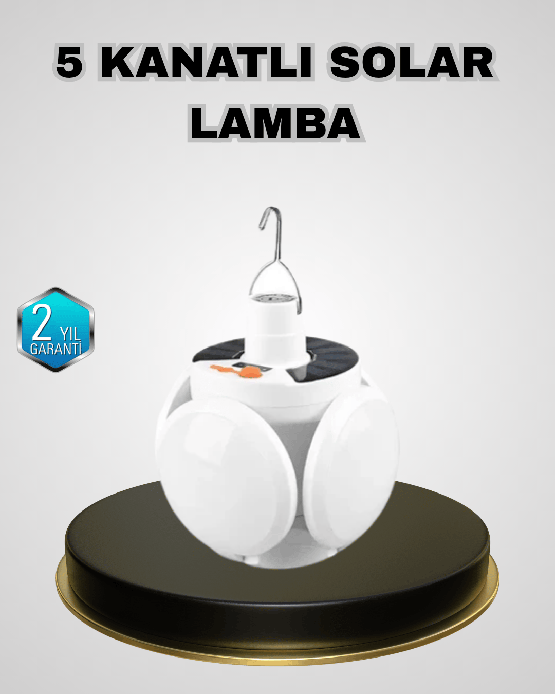 5 Kanatlı Solar Kamp Lambası – USB Şarjlı, Taşınabilir, IP65 Su Geçirmez Bahçe Lambası
