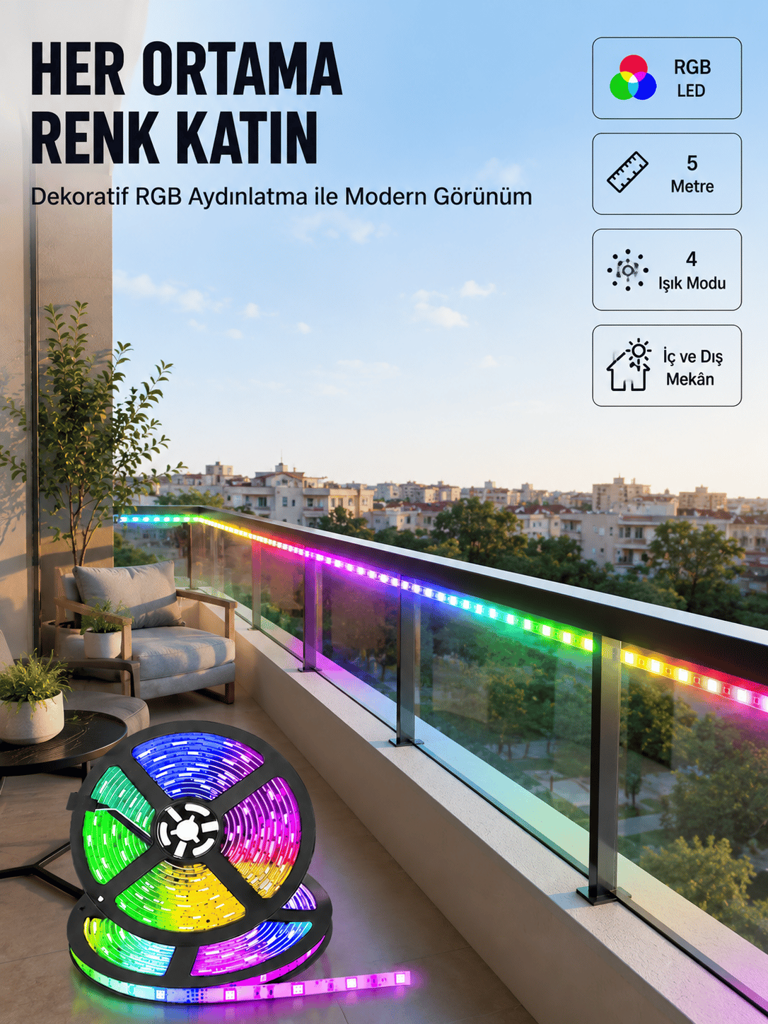 5 Metre Kumandalı RGB Şerit LED Aydınlatma