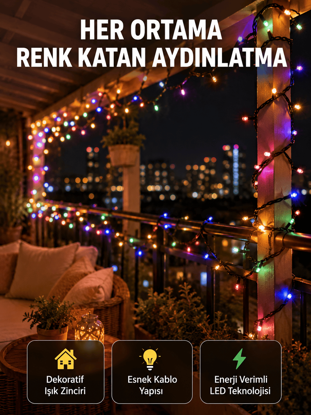 5 Metre Şeffaf Kablo LED Peri Işığı 50 Ampullü Dekoratif Led Yeni Nesil