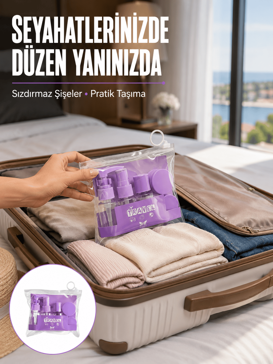 5 Parça Seyahat Kişisel Bakım Seti Şişe Sprey Krem Kutulu Yeni Nesil