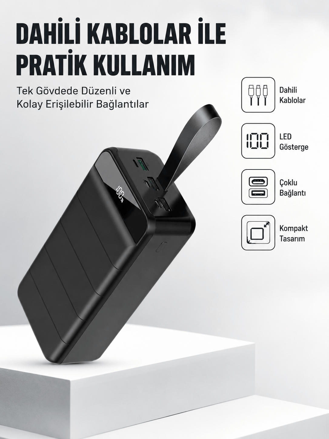 50.000 mAh Kapasiteli Powerbank – Hızlı Şarj Destekli, 4 USB Portlu, LED Işıklı Taşınabilir Enerji Deposu