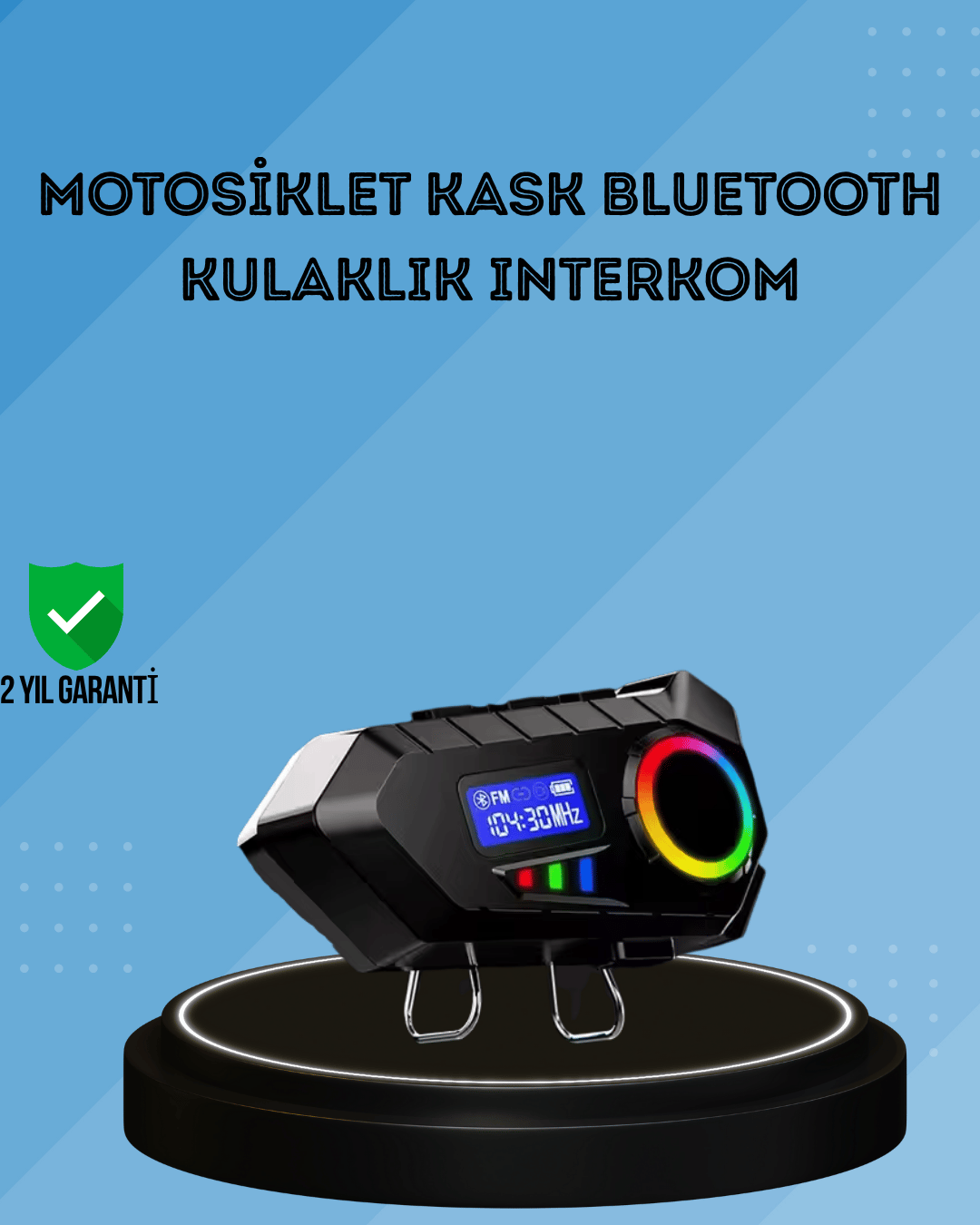 500mAh Bataryalı Bluetooth 5.4  İnterkom LED Ekranlı FM Destekli