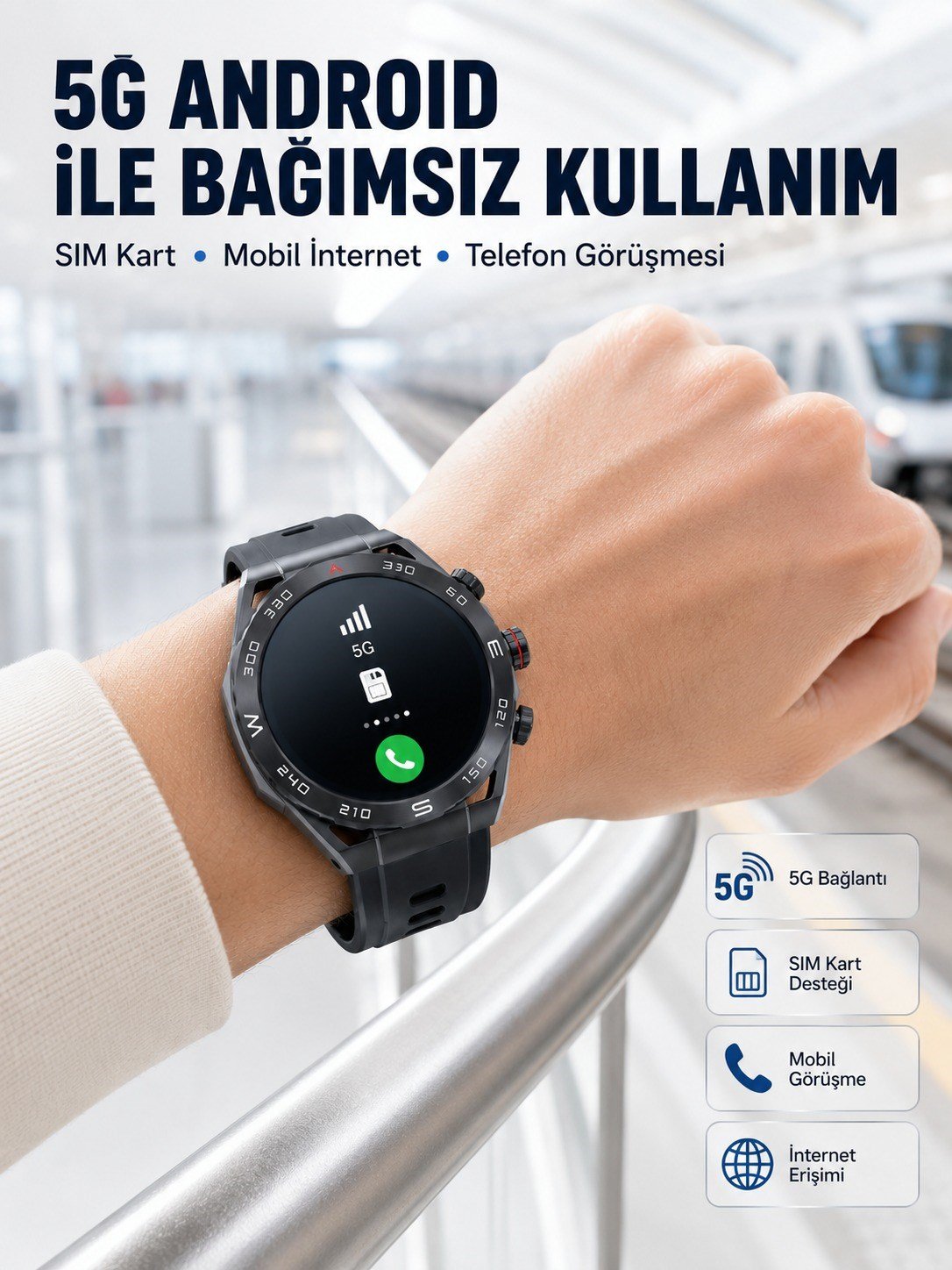 5G Android Akıllı Saat AMOLED Ekran SIM Kart Destekli Kameralı