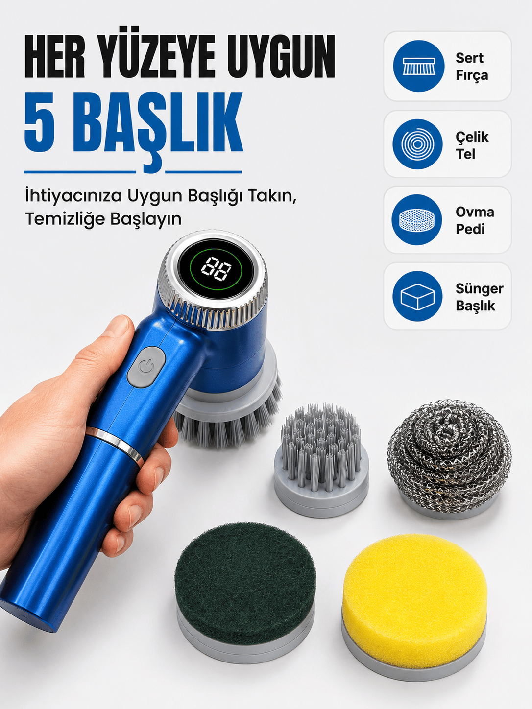 5'i 1 Arada Şarjlı Temizlik Fırçası ile Güçlü ve Pratik Temizlik