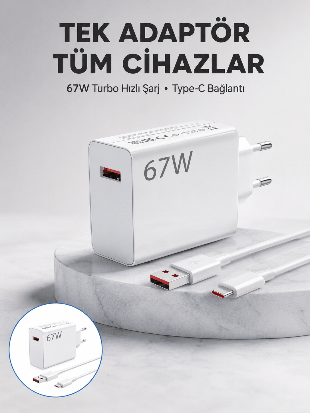 67 Watt Güvenli Hızlı Şarj Adaptörü Samsung M31 M33 M51 Uyumlu Yeni Nesil