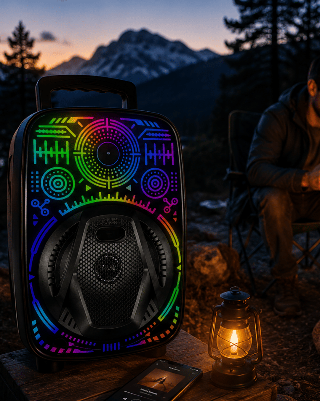 8 İnç Karaoke Hoparlör USB AUX FM Destekli Işıklı Speaker
