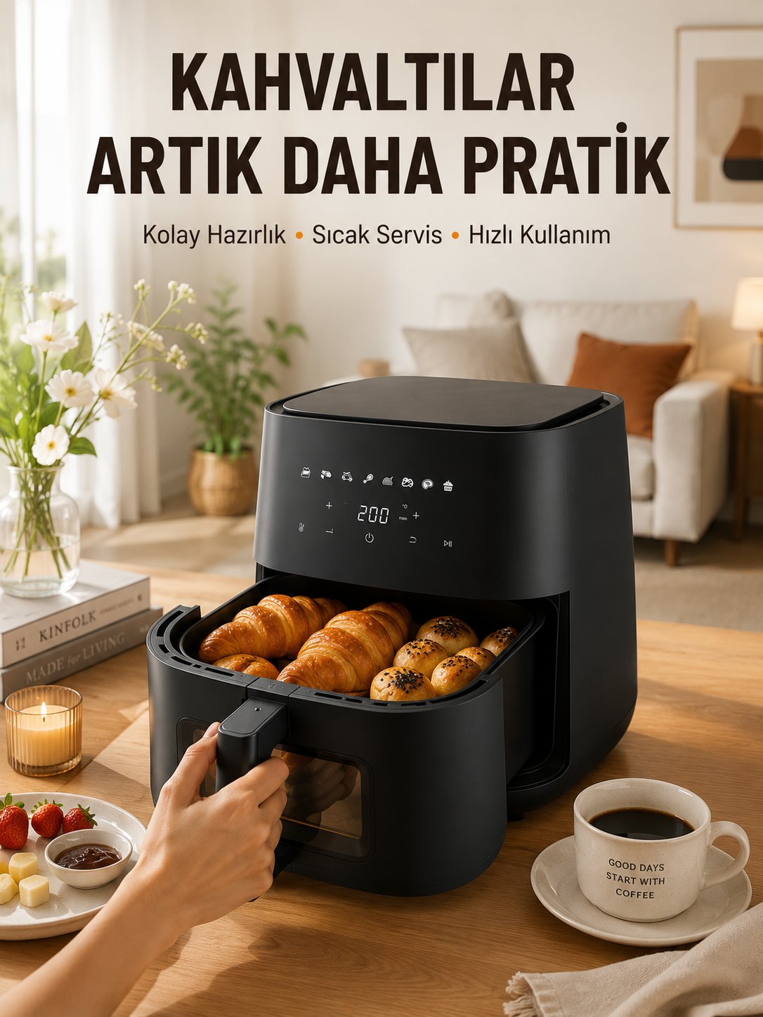 Air Fryer Mutfak Pişirme Cihazı Çok Programlı Dokunmatik