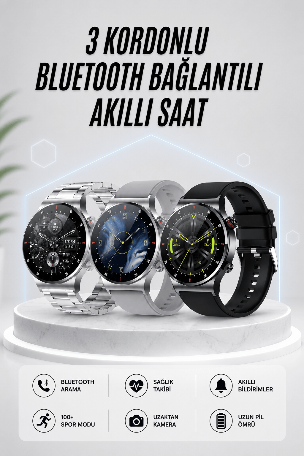 Akıllı Saat Amoled Ekran Bluetooth Bağlantılı Sesli Görüşme Nabız Ölçer