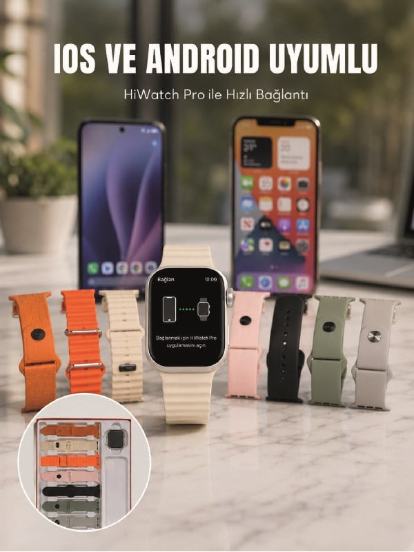 Akıllı Saat Bluetooth Arama Özellikli 7 Kordonlu Spor ve Günlük Kullanıma Uygun