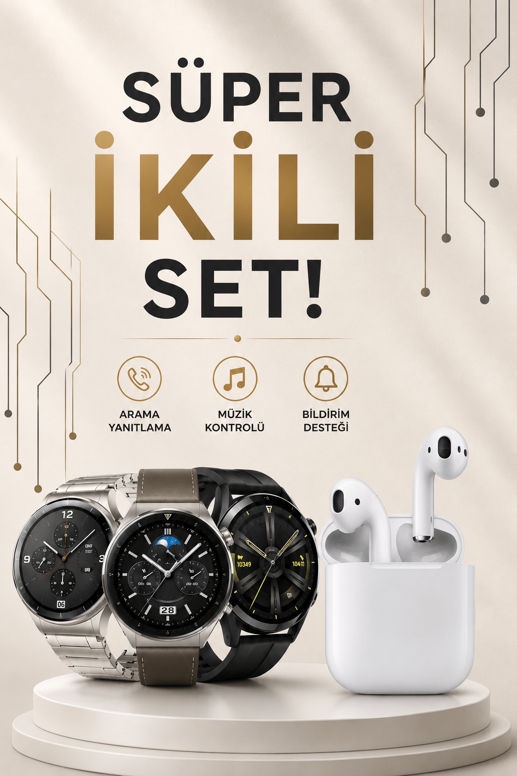 Akıllı Saat ve Kulaklık Seti Dokunmatik Ekran 5.0 Bluetooth Bağlantılı Sesli Görüşme