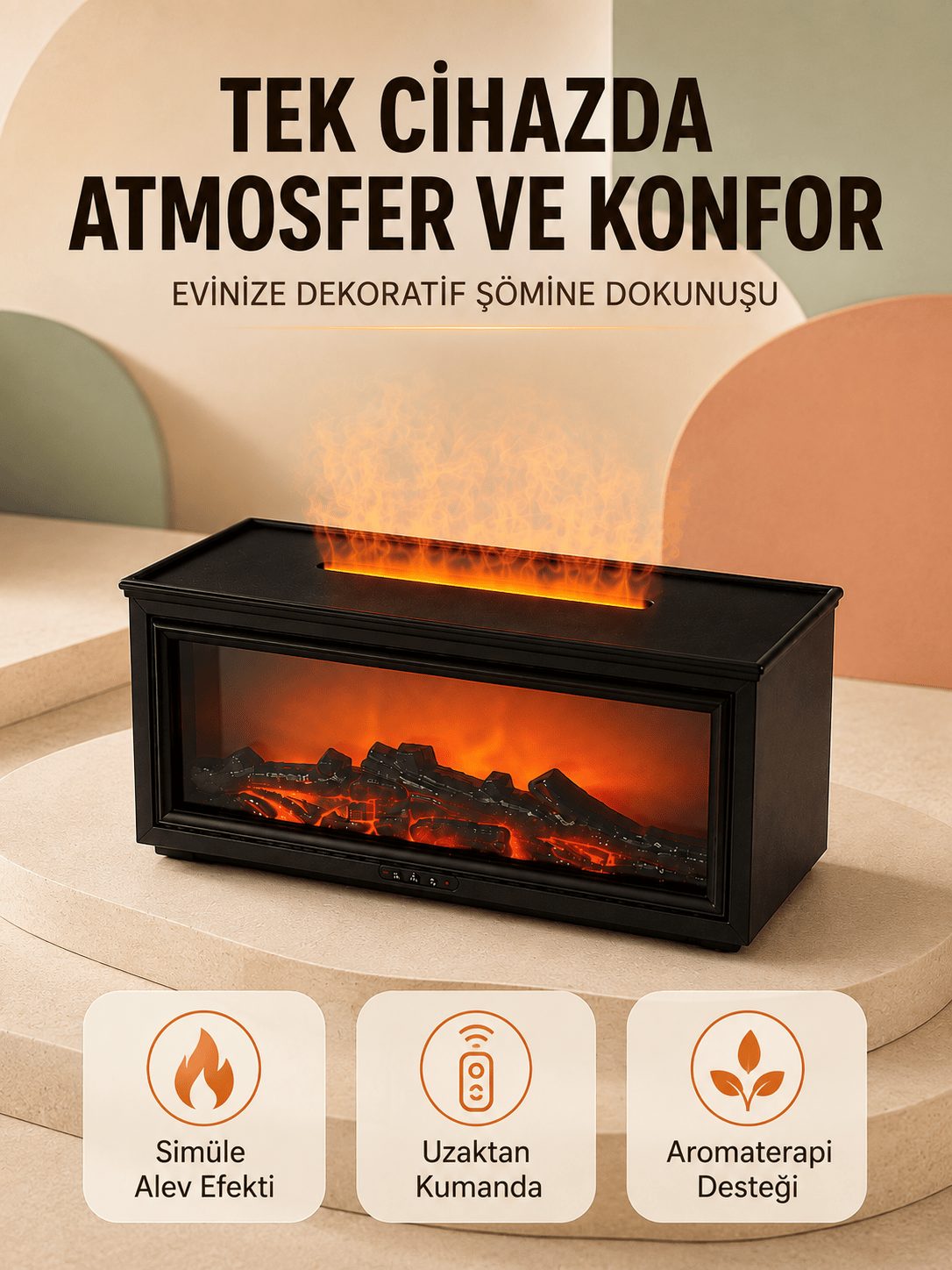 Alev Efektli Hava Nemlendirici Aromaterapi Difüzörü Uzaktan Kumandalı 250 ML