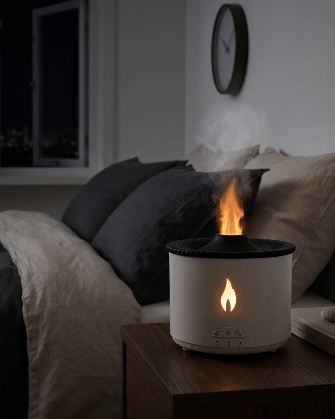 Alev ve Volkan Efektli Ultrasonik Aroma Difüzörü LED Gece Lambalı Hava Nemlendirici