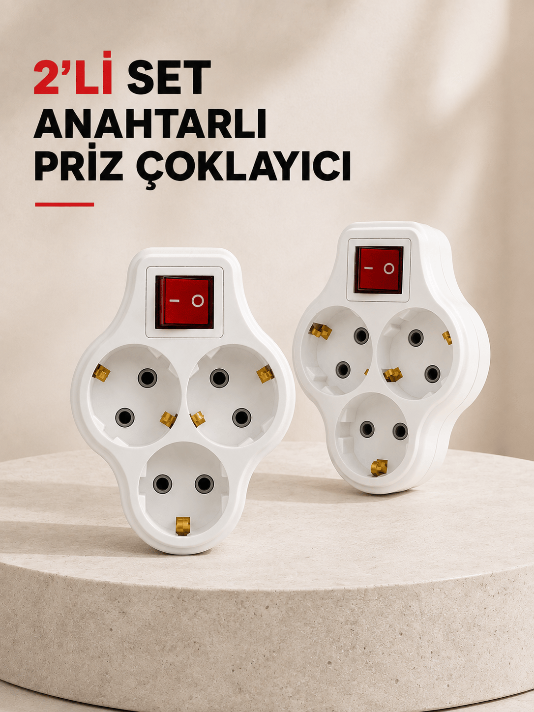 Anahtarlı 3 Çıkışlı Priz Çoğaltıcı Ev Ofis İçin Kablosuz 2’li Avantajlı Set